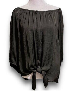 Jennifer Lopez Off-Shoulder Black Tie-Front Blouse With 3/4 Sleeves – Flowy & El